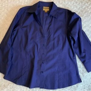 Investments Petites Gold Label Non-Iron Blue Button-Up Shirt 16P
